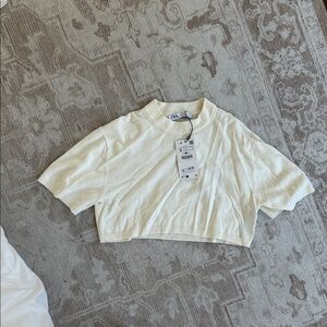 Zara Cream Boxy Crop Top with Mandarin Collar